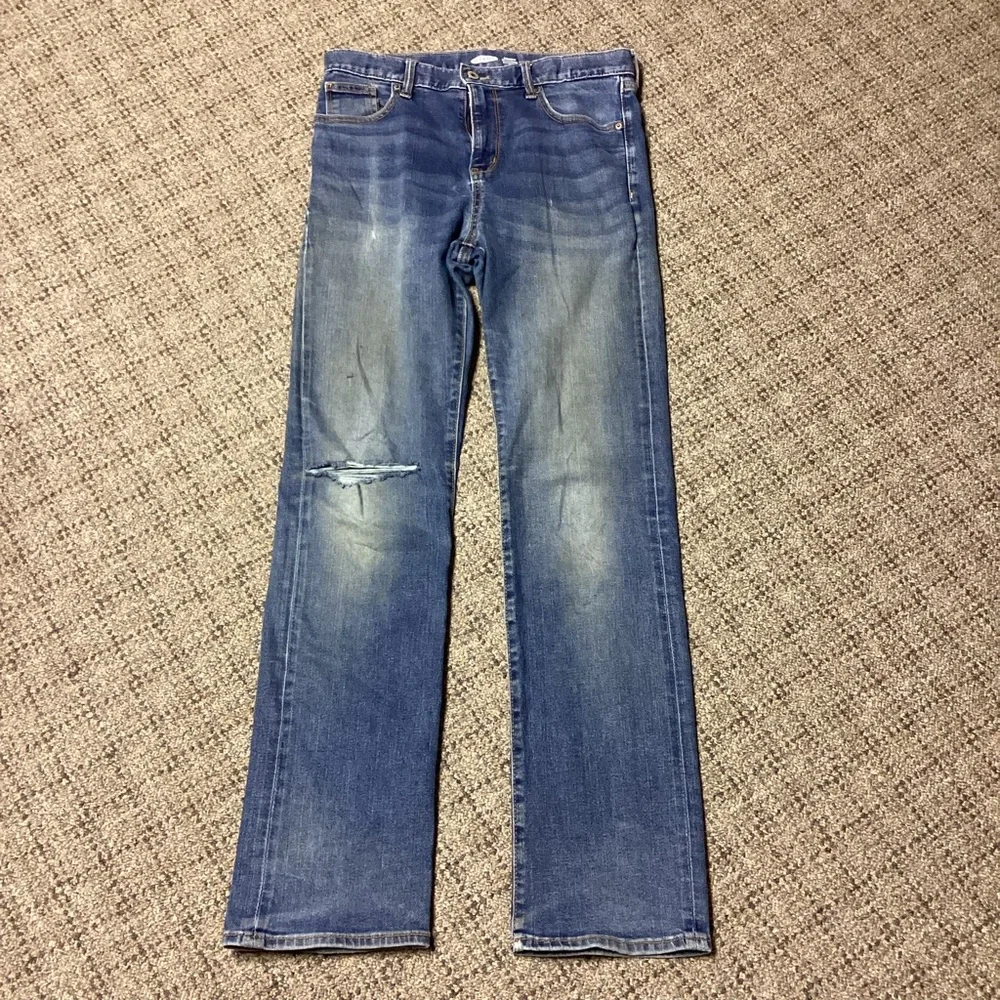 Old Navy Straight Leg Adjustable Waist Distressed Denim Blue Jeans * Boys 18